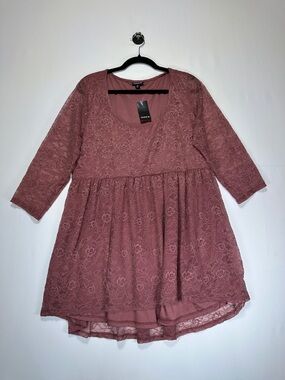 Torrid Lace Tunic Top Dusty Rose Floral High Low 3/4 Sleeve Size L (0) NWT